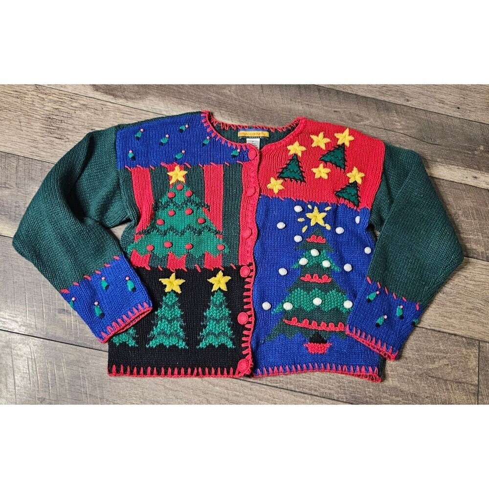 Bryn Connelly Vintage Sweater Cardigan Christmas Holiday Petite - Picture 2 of 13